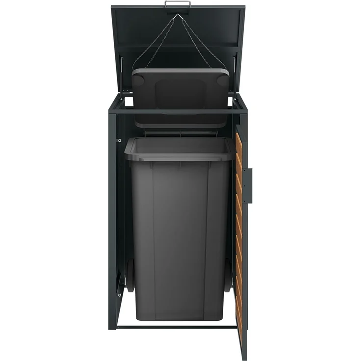 STEELSØN 'Kestra' Mülltonnenbox 1er 240 Liter, anthrazit mit Holzoptik, Mülltonnenverkleidung aus Stahl, wetterfest, 116x80x69 cm, Müllbox für 1 Tonne – Bild 10