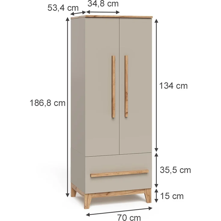 Kinderkleiderschrank Malia Cashmere/Artisan 70 x 186.8 cm Vitalispa – Bild 2