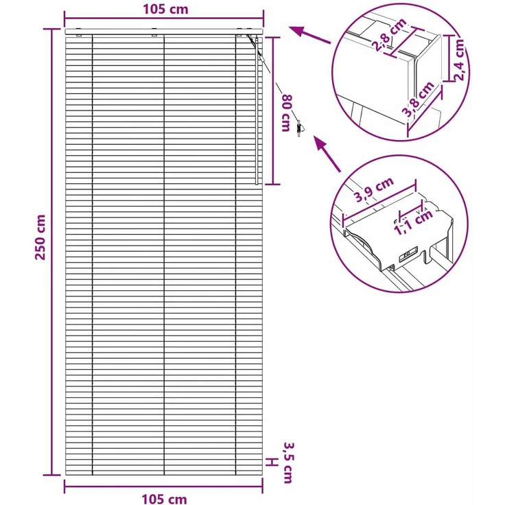 vidaXL Venezianische Jalousie Weiß 105 x 250 cm 35 mm 42015442 – Bild 9