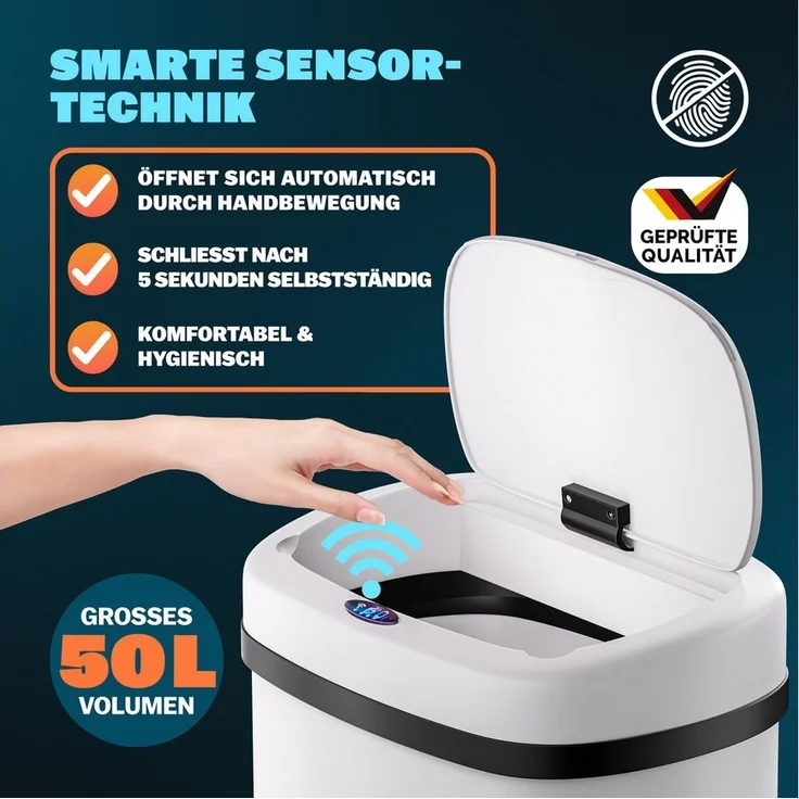 monzana Mülleimer, 50 L Automatik Sensor Mülleimer LED Display Müllbehälter berührungslos – Bild 2