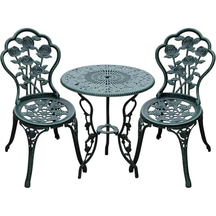 Outsunny Balkonset Gartenmöbel Balkonmöbel Set, (Bistroset, 3-tlg, Gartenset), Gussaluminium, Antik Grün