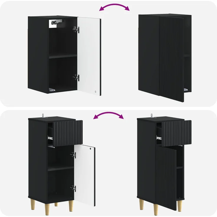 vidaXL 4-teiliges Badezimmer-Schrank-Set ARNHEM Schwarz Holzwerkstoff 3417928 – Bild 9