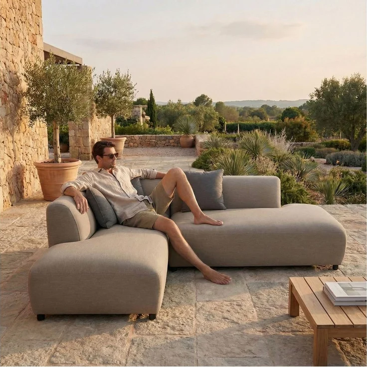 IDIMEX Gartensofa CALABRIA, Gartenlounge gepolstert mit Kissen und Abdeckhaube wetterfest beige – Bild 5