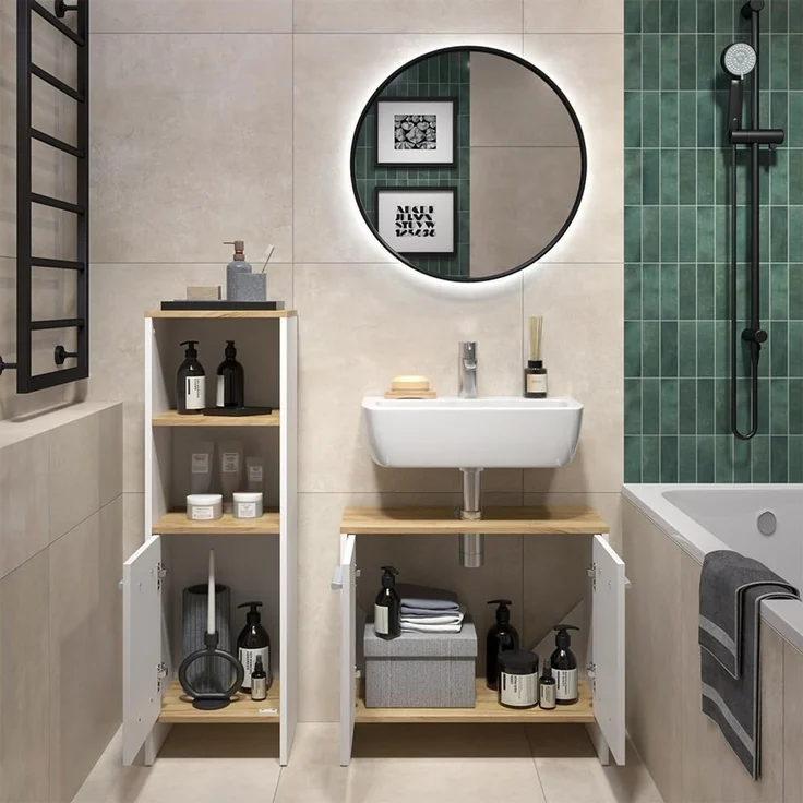 Badezimmermöbel-Set Karli Weiß/Goldkraft Eiche 2-teilig Vicco – Bild 7