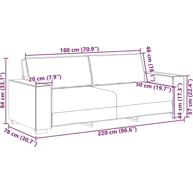 vidaXL 3-Sitzer-Sofa Dunkelgrau 220x78x84 cm Samt 4105031 – Bild 8