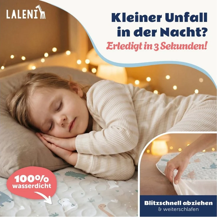 Matratzenauflage Bettunterlage wasserdicht Kinder, knisterfreie Matratzenauflage Laleni, mit rundum Gummizug oder seitliche Einstecklaschen – Bild 2