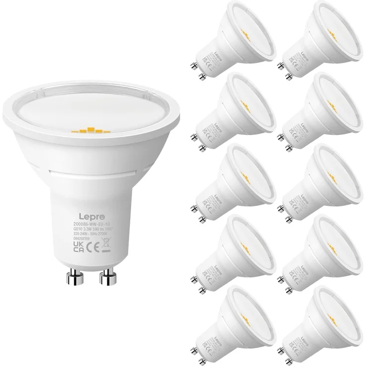 Lepro Energieklasse A GU10 LED Warmweiss Lampe, 3.3W 2700K Warmweiß 590 lm, Nicht Dimmbar, 100° Abstrahlwinkel, Energiesparendes GU 10 LED Leuchtmittel für Flur, Wohnzimmer, Schlafzimmer, 10 Stück
