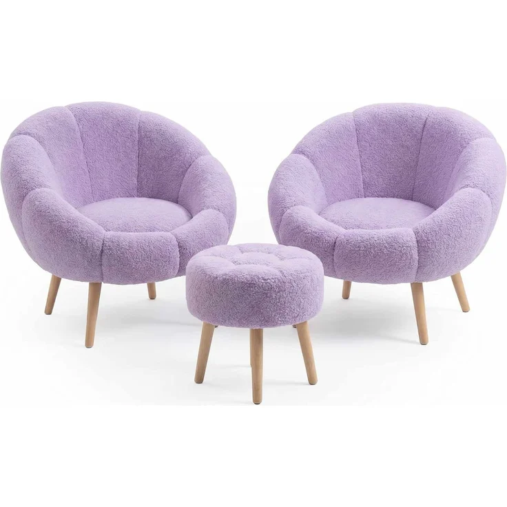 Hanah Home Elegantes Ohrensessel- und Hocker-Set (3-teilig), Flieder, 100% Wellssoft-Gewebe, Beine aus 100% Esche | Moderner Komfort & Stil – Bild 1
