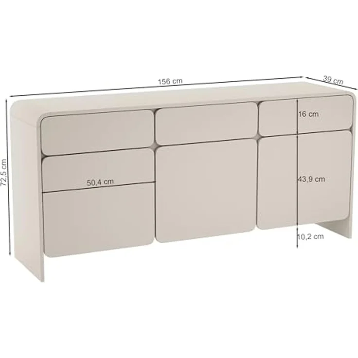 Selsey Kaschmirfarbene Kommode 156 cm Stilvolles Sideboard Schlafzimmer Soft-Close Türen Viel Stauraum mit Schubladen Zeitgemäßes Design Robuste PVC-Kanten Wohnzimmer Sideboard – Bild 3