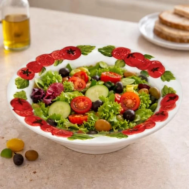 Lashuma Salatschüssel Tomate, Keramik, (1-tlg), Tiefe Pastaschale mit Relief Dekor 27 cm Ø – Bild 5