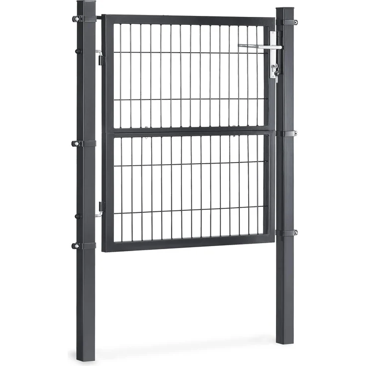 SONGMICS Gartentor, Gartentür, verzinkter Stahl, Zauntor, Hoftor, abschließbar, rechteckiges Rohr, Tür 106 x 100 cm (B x H), grau – Bild 1