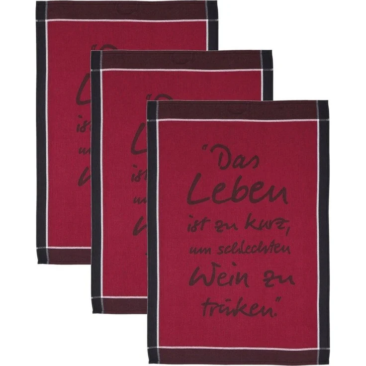ROSS Geschirrtuch Das Leben ist zu kurz um schlechten Wein zu trinken, (Set, 3-tlg), Sprüchetuch, aus 100% Baumwolle – Bild 1