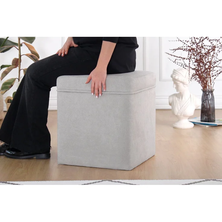 Hanah Home 'Mosvile - Grey' Pouffe, Grau, 43 x 46 x 43 cm – Bild 3