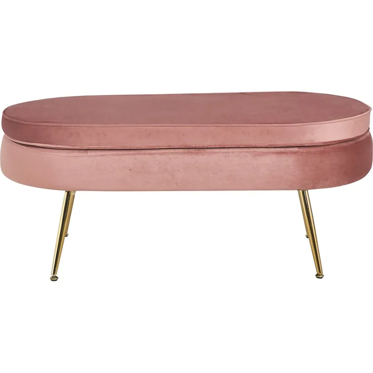 SalesFever Ovaler Sitzpouf aus Samt mit hohem Sitzkissen und goldfarbenem 4-Fuß-Metallgestell