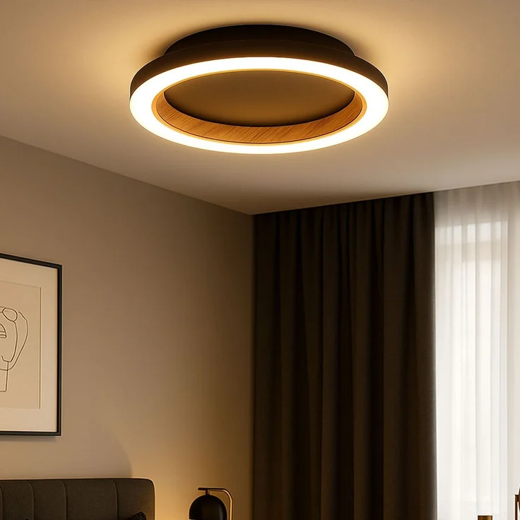 LED Deckenleuchte, Holzoptik, schwarz, D 20,5 cm – Bild 4