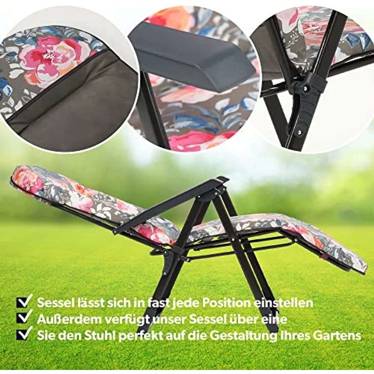 Kadax Gartenliegestuhl, Grau-Rosa, verstellbar, Metall, 58x150 cm, für Garten und Terrasse – Bild 5