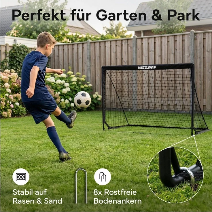NEOLYMP Fußballtor Kinder Set – Faltbare Tore für Garten – Robuste 9 mm Fiberglas-Stangen (Ideal für Fußball-Training & Spiel Spaß - Fußball Trainingszubehör), Fußballtor mit Hütchen, Karabinern, Indoor-Füße & Tragetasche – Bild 3