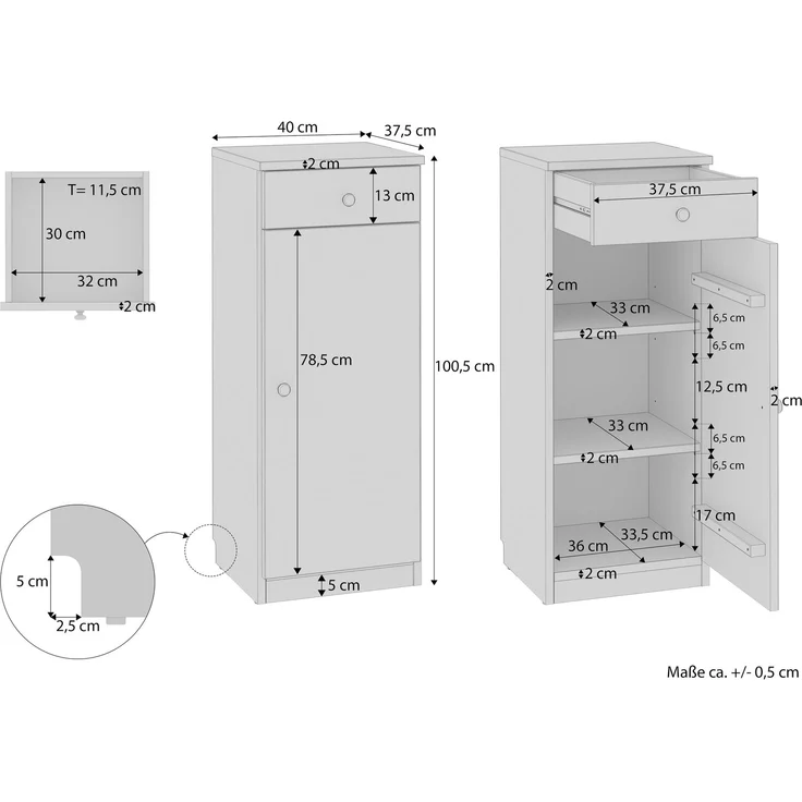 Garderobenschrank Schuhschrank Flurkommode Badmöbel 100x37x40 Kiefer oder weiß Massivholz V-90.51-04Kiefer – Bild 5