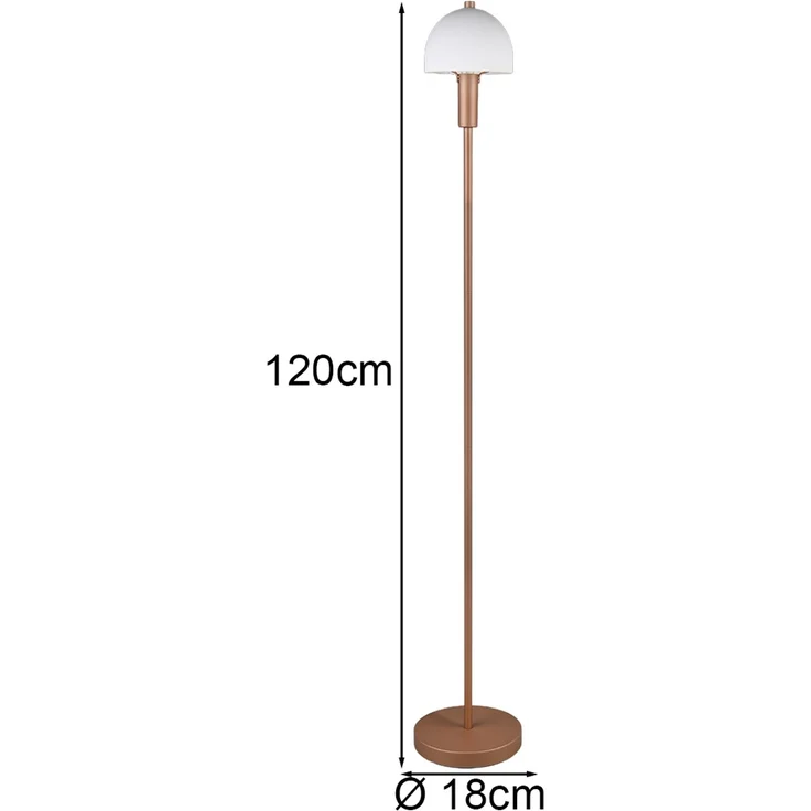 Kleine Stehlampe GLENN Coffee mit Metallfuß und Lampenschirm Glas, Höhe 120cm – Bild 3