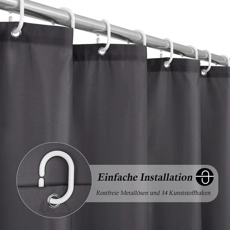 Duschvorhang Wasserdicht Waschbar Dunkelgrau H180 x B200 cm (1er Pack) – Bild 2