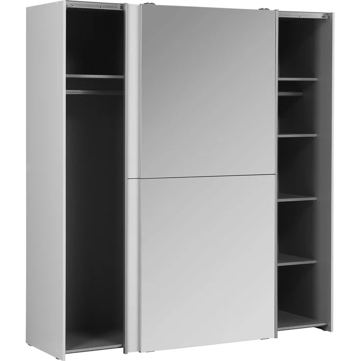 Forte KAIKAIS weißer Kleiderschrank 170, moderner Schwebetürenschrank mit Spiegelfront, 2-türig, Schlafzimmer, Holzwerkstoff, Weiß Hochglanz, 170,3 cm breit x 190,5 cm hoch x 61,2 cm tief – Bild 4
