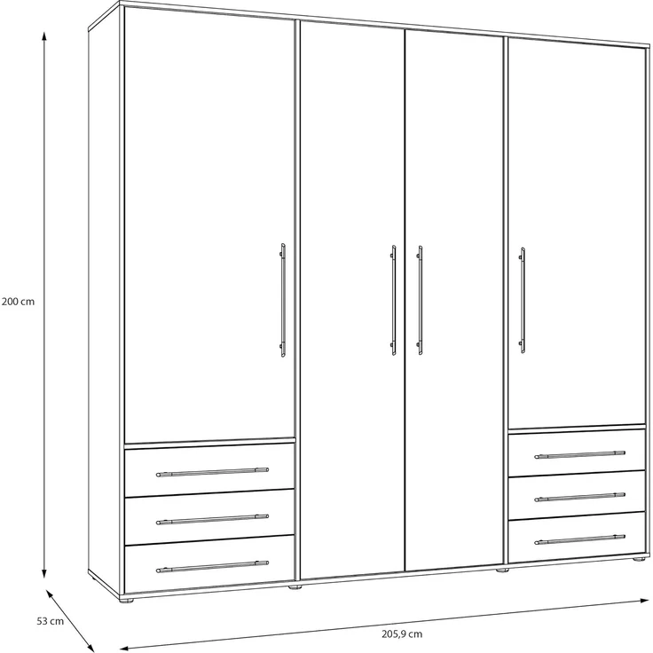 Forte MOKKARO Kleiderschrank 205, Geräumiger Schrank mit 4 Drehtüren und 6 Schubladen, Artisan Eiche Dekor/Salbei, 205,9 cm breit, 200 cm hoch, 53 cm tief – Bild 2