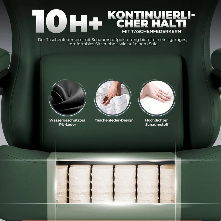 GTPLAYER Gaming-Stuhl Atmungsaktiver Bürostuhl, ergonomisch Hochwertiger - Stoff/Kunstleder, 160° Verstellbare Rückenlehne und ausziehbare Fußstütze – Bild 3