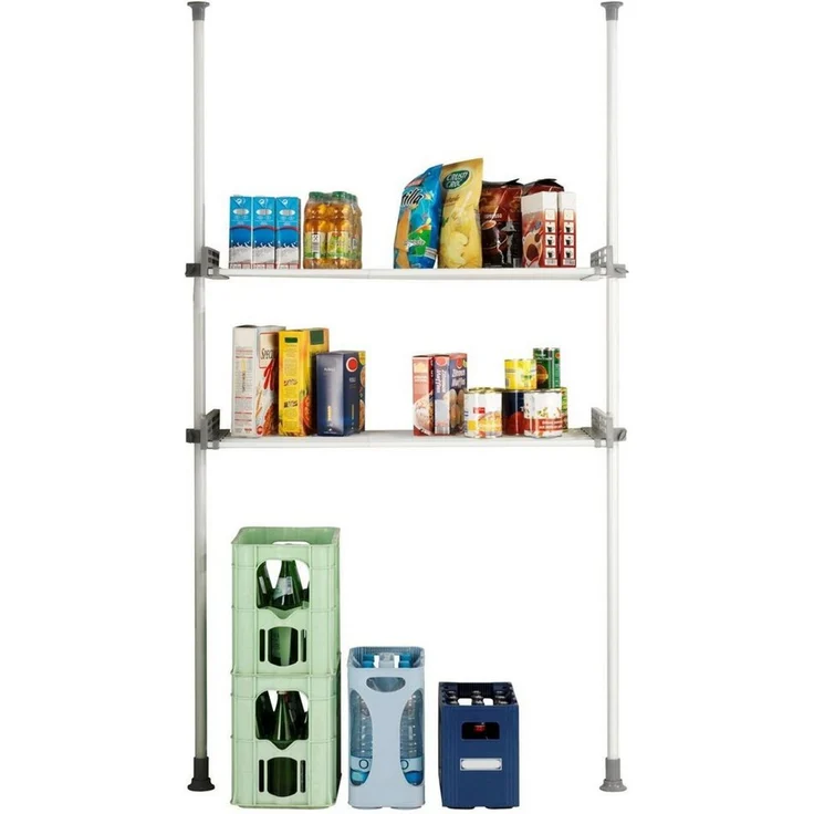 WENKO Teleskopregal Modell Herkules Twin, Set, 2 Trägerstangen, 2 verstellbare Ablagen, ideal für Bad & Abstellkammer – Bild 1