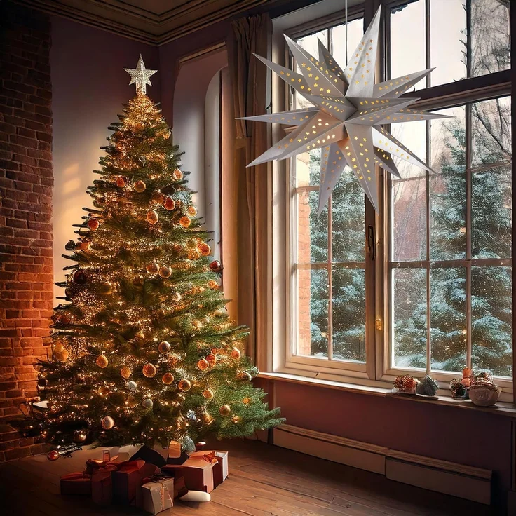 BRUBAKER LED Stern Weihnachtsstern für Innen - 60 cm XXL Leuchtstern - Hängend, Batteriebetrieben mit Timer, LED fest integriert, Warmweiß, Adventsstern für Fensterdeko Weihnachtsdeko - Papierstern Weihnachten – Bild 2