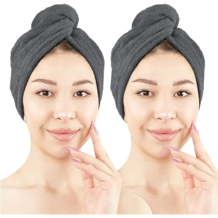 Hammetex Haartuch Damen 2er Set – Haarhandtuch aus 100% Baumwolle – Oeko-TEX Zertifiziert – Weich, Saugstark – Haarturban mit Knopf, Hellblau – Bild 1