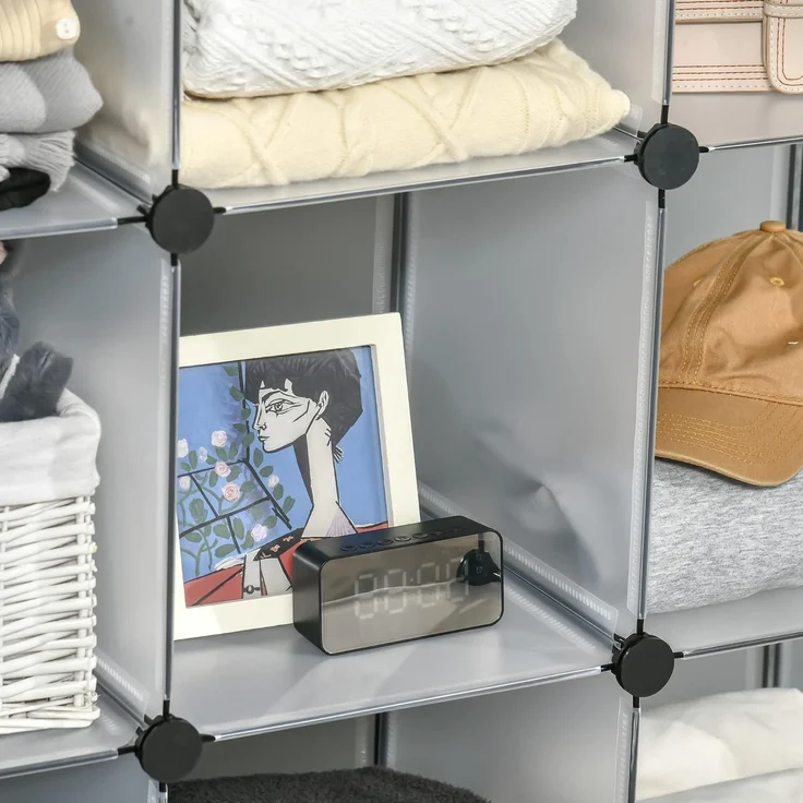 HOMCOM Kommode DIY Regalsystem mit 16 Würfeln (Aufbewahrungsregal, 1 St, DIY-Würfelregal), Kunststoff Stahl Weiß 125 x 32 x 125 cm – Bild 8