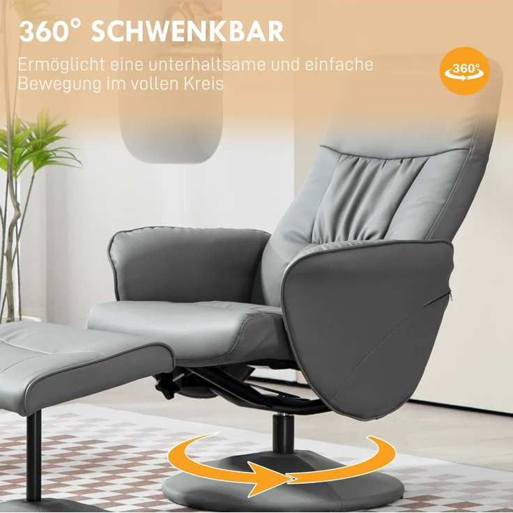 HOMCOM Relaxsessel, Metall, Kunstleder, Hellgrau, 81L x 76B x 101H cm – Bild 5
