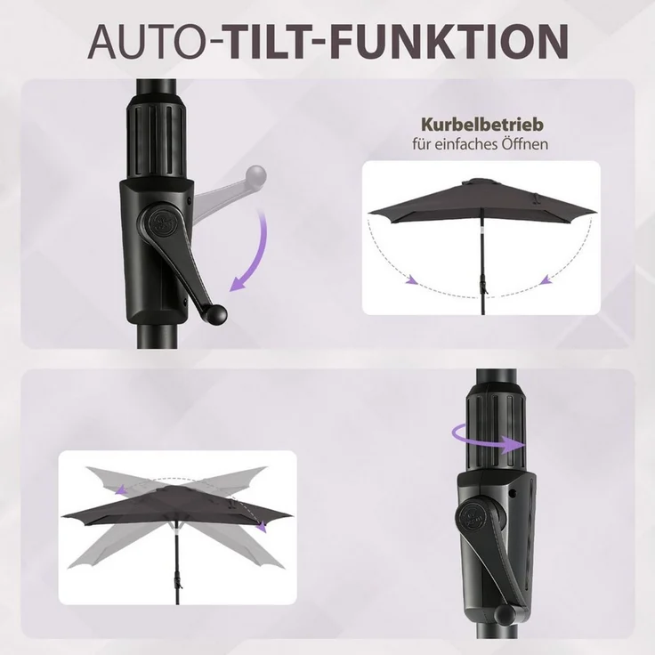 Sekey Sonnenschirm Rechteckig Marktschirm Neigbar mit Kurbel Sonnenschirm Groß, LxB: 300x200 cm, Sonnenschirm 300 x 200 cm, Gartenschirm Outdoor Wetterfest, Knickbar – Bild 2