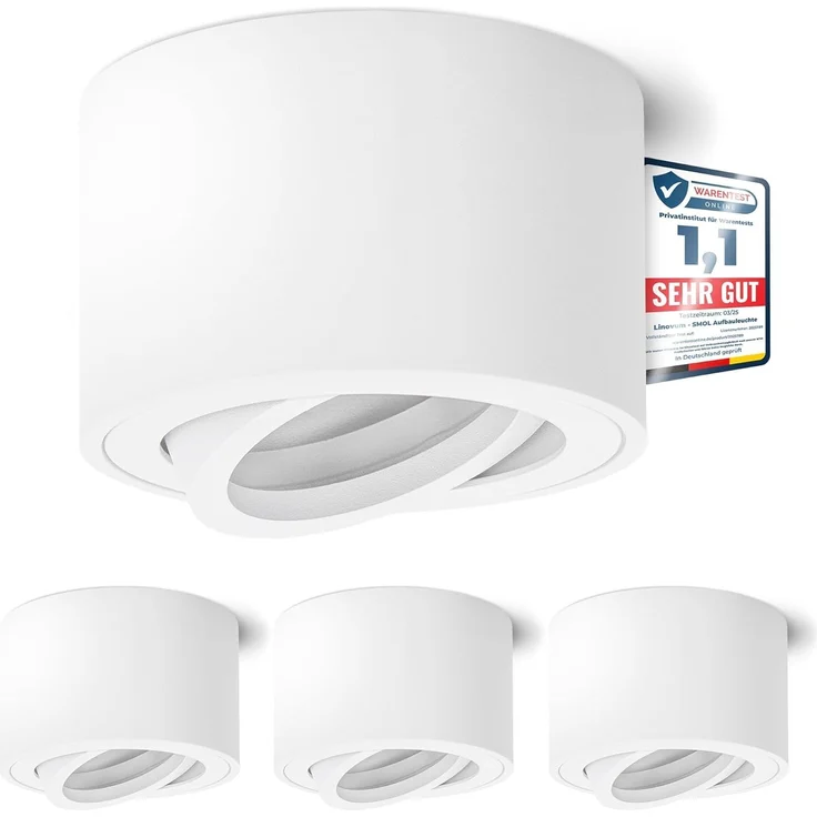 linovum LED Aufbaustrahler 4 x Schwenkbare Aufbauleuchten SMOL matt weiss - Decken-Aufbauspot, Leuchtmittel nicht inklusive