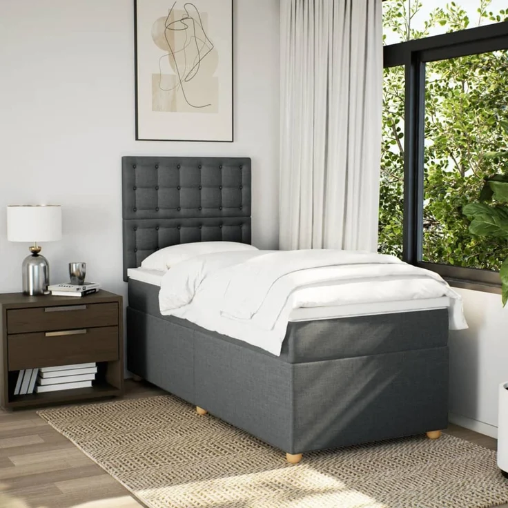 vidaXL Boxspringbett mit Matratze Dunkelgrau 80x200 cm Stoff 3293422 – Bild 5