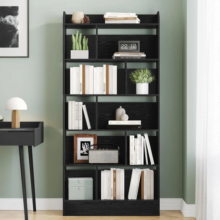 Bücherregal, Bücherschrank, mit 6 Fächern, Aufbewahrungsregal, Standregal, für Wohnzimmer, Büro, Schlafzimmer, 24 x 80 x 170 cm, Schwarz – Bild 1