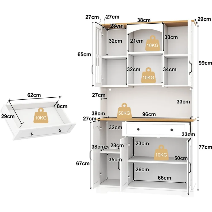 Küchenschrank 100 x 38 x 178 cm in Weiß mit RGB-LED-Beleuchtung und Glastüren – Bild 4