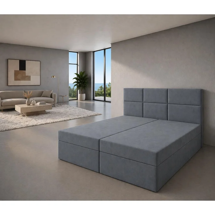 KRISAN MÖBEL Kontinentalbett DREAM2 Grau mit 2 Bettkasten und ergonomischem Topper, Bonell-Federkern Matratze, 200 x 200 cm – Bild 4