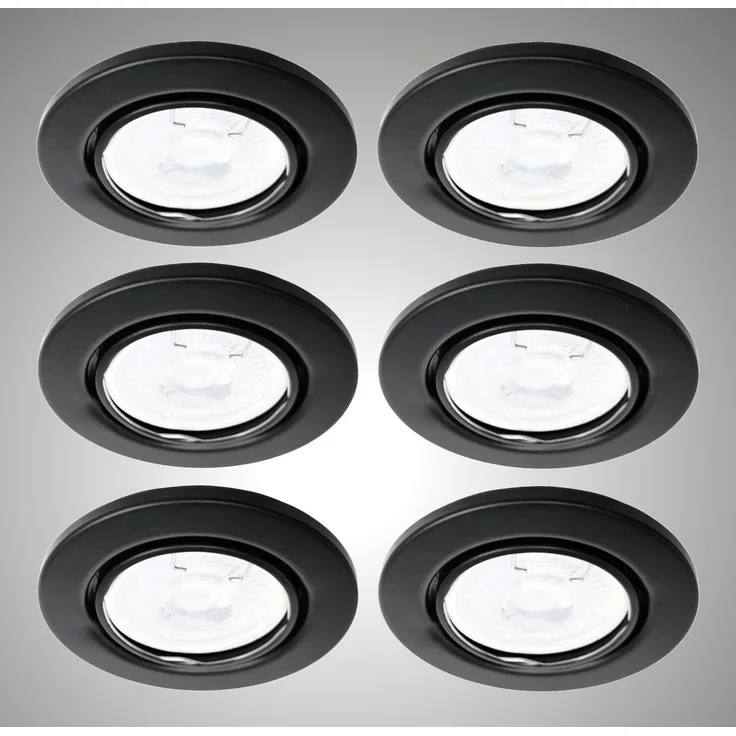 TRANGO LED Einbauleuchte, 3-Stufen dimmbar, 6er Set LED Einbaustrahler 6729-065MO6KSD in Schwarz matt Rund incl. 3-Stufen dimmbar Ultra Flach LED Modul, 6000K Tageslicht (kalt-weiss), Deckenspot, Einbauspot, Deckenleuchte
