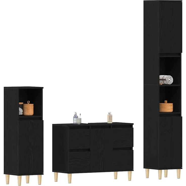 vidaXL Badezimmermöbel-Set Wandmontiert 3 pcs Schwarz Eichen-Optik 3333090 – Bild 2