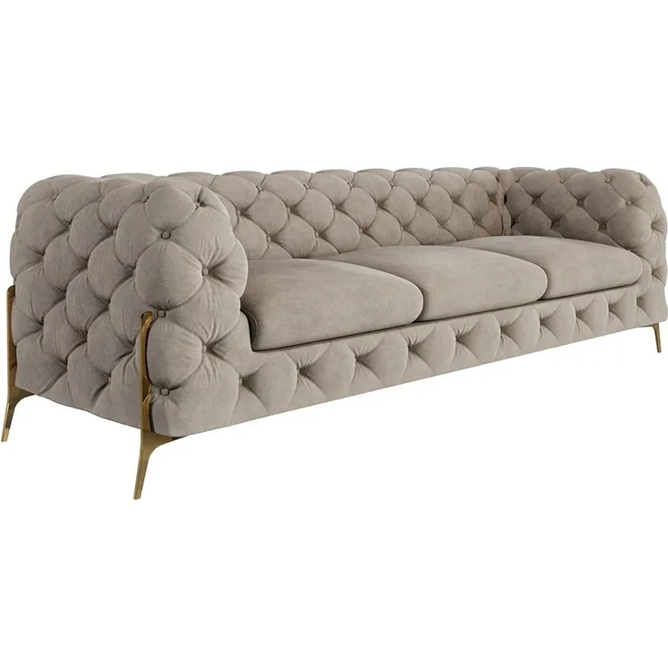 S-Style Möbel Chesterfield-Sofa 3-Sitzer Ashley mit Goldene Metall Füßen, mit Wellenfederung