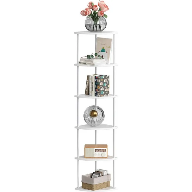 JEOBEST Eckregal Bücherregal mit 6 Ebenen, Aufbewahrungsregal, Pflanzenregal, H: 154cm, Industrial-Design, mit Stahlrahmen
