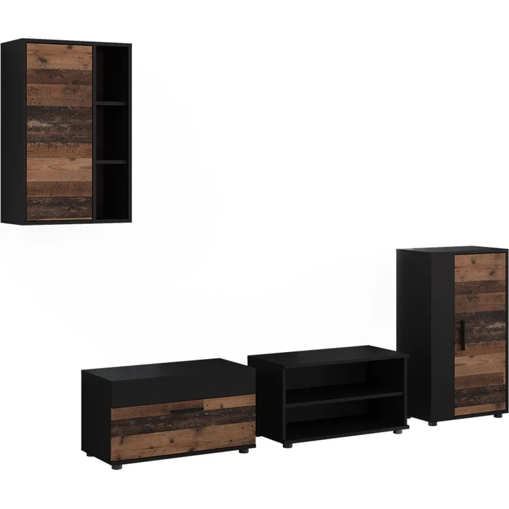 Wohnwand Berno Schwarz/Oldstyle 4-teiliges Set Vicco – Bild 1