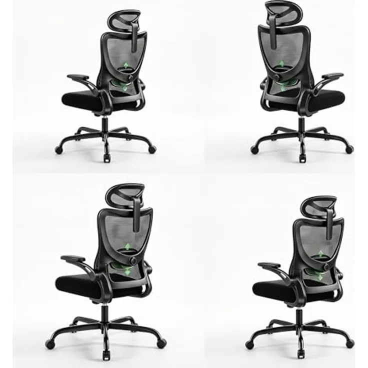 Marsail Bürostuhl Ergonomisch Schreibtischstuhl: Ergonomischer Bürostuhl mit 2D-Kopfstütze, 2D-Lendenwirbelstütze, klappbaren 3D-Armlehnen, 8 cm Sitzkissen, Höhenverstellung 300 LBS 4PCS