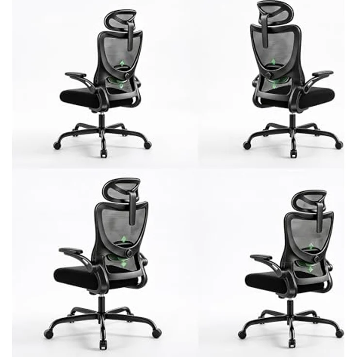 Marsail Bürostuhl Ergonomisch Schreibtischstuhl: Ergonomischer Bürostuhl mit 2D-Kopfstütze, 2D-Lendenwirbelstütze, klappbaren 3D-Armlehnen, 8 cm Sitzkissen, Höhenverstellung 300 LBS 4PCS – Bild 1