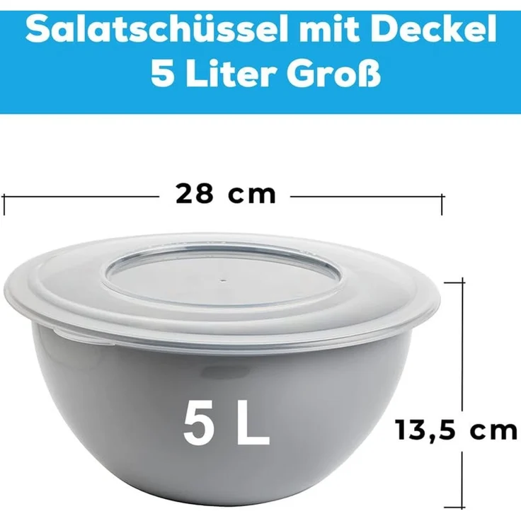 Centi Aufbewahrungsschüssel Schüssel mit Deckel 5l Rührschüssel Set grau, Kunststoff, (2er-Set) – Bild 2