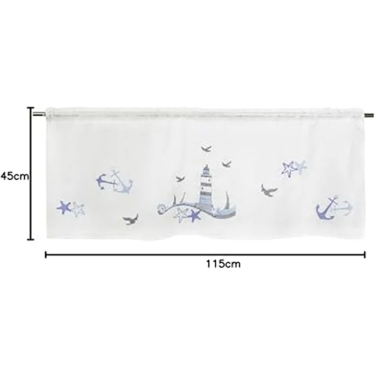 Delindo Lifestyle Scheibengardine Leuchtturm maritim, 45x115 cm (1 St), Stangendurchzug, halbtransparent, glattes Gewebe, leicht aufzuhängen per Stangendurchzug – Bild 6