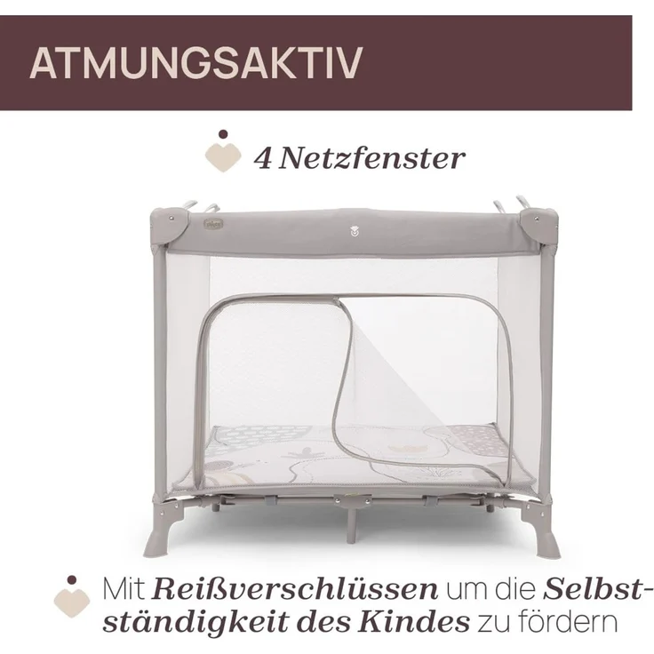 Chicco Open Box Square für Babys und Kleinkinder von der Geburt bis 15 kg, faltbar und kompakt, mit Spielmatte, Mesh-Fenstern, 4 Griffen und Reisetasche, grau – Bild 3