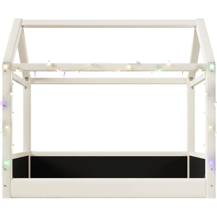 Hausbett mit Lattenrost und RGB LED-Lichterkette, 90x200cm, gepolstertes Kinderbett, Leinenbezug – Bild 7