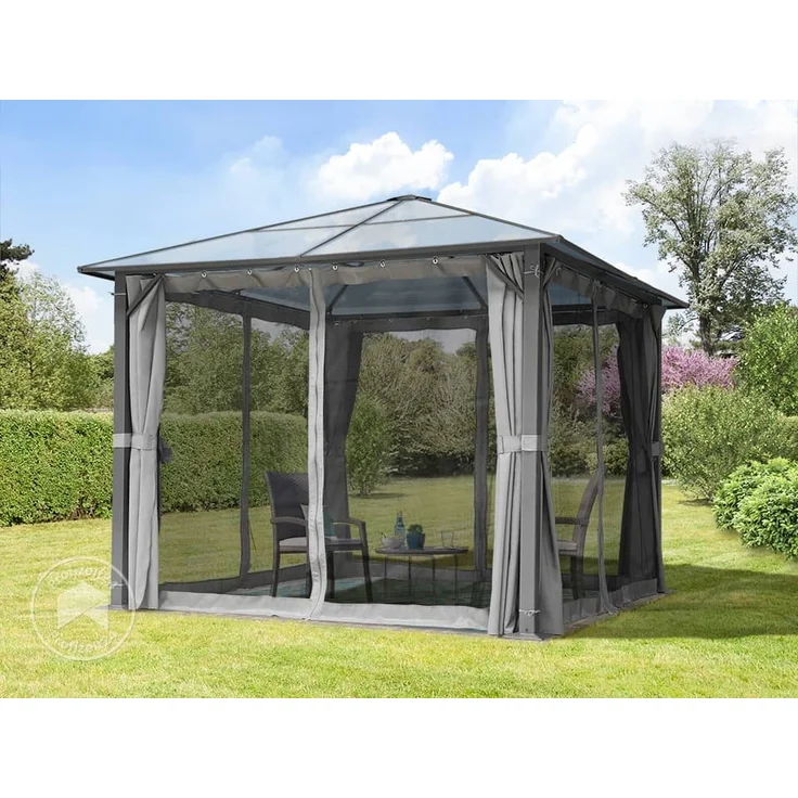 TOOLPORT Gartenpavillon 3x3 m Polycarbonat Dach ca. 6 mm - Hardtop Pavillon mit 4 Seitenteilen und Moskitonetzen in grau – Bild 4